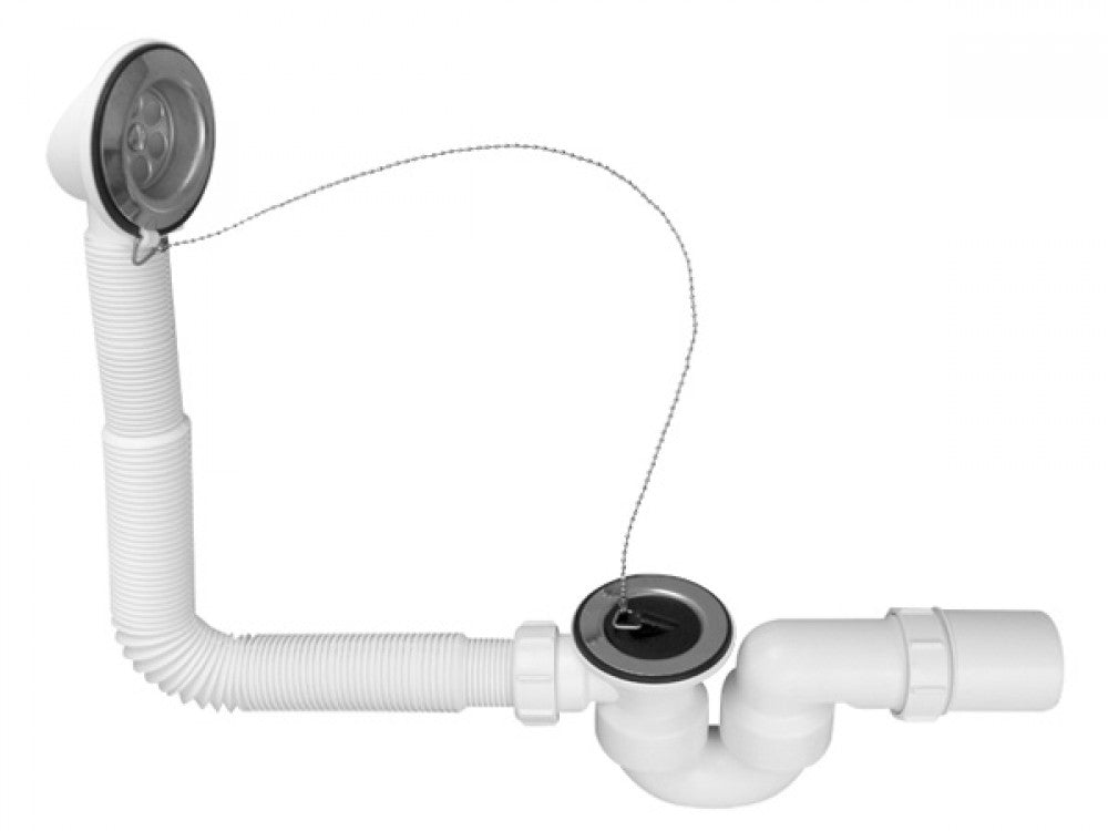 Izlivna garnitura za kadu. čep i lančić. Fleksibilni preliv. DN40/50.